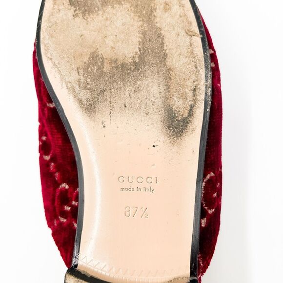 Gucci Princetown Mules Velvet Red GG Horsebit Slipper Size 37.5, 7.5 - Picture 13 of 14